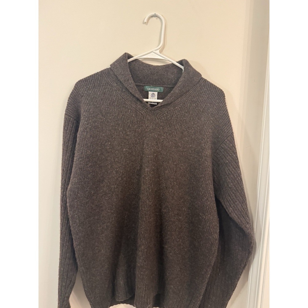 Giordano ‎ Mens Brown Shawl Collar Wool sweater  Size Large